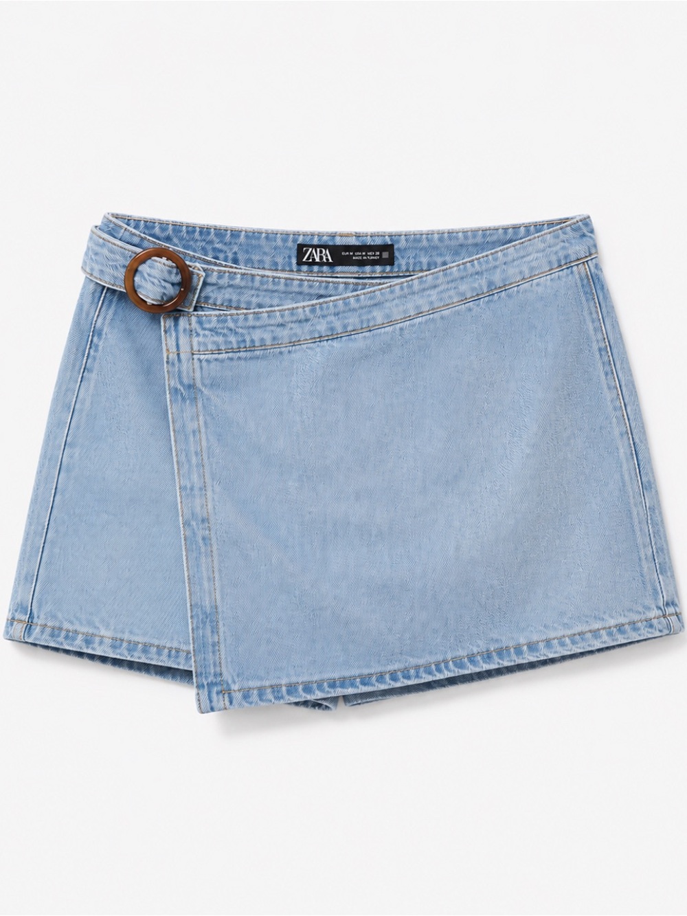 Zara Pale Blue Denim Wrap Skort with Buckle